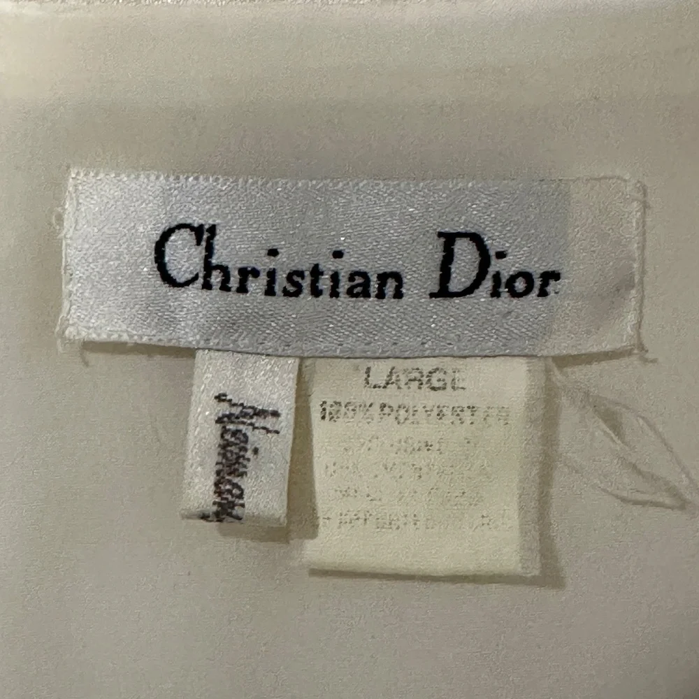 VINTAGE Christian Dior Ivory Women's Quilted Robe w Lace & Faux Pearl Buttons L - Picture 6 of 10
